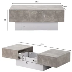 Table Basse Extensible Avec Coffre De Rangement - Table Coulissante - Gris -Pas Cher Mobiliora Magasin table basse 21134805