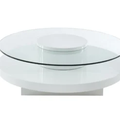 Table Basse RYHALI - Plateau Pivotant - Verre Trempé & MDF Blanc -Pas Cher Mobiliora Magasin table basse 21152449