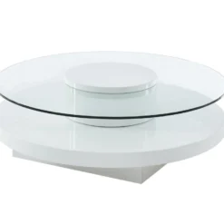 Table Basse RYHALI - Plateau Pivotant - Verre Trempé & MDF Blanc -Pas Cher Mobiliora Magasin table basse 21152451