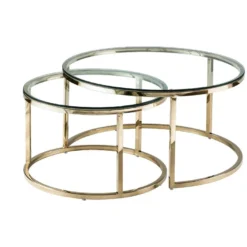 Tables Basses Gigognes En Verre Trempé Et Acier Inoxydable - Doré - MAEVANE II De Pascal MORABITO -Pas Cher Mobiliora Magasin table basse 21228979