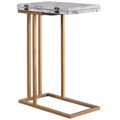 Teamson Home Table à Rallonge En Forme De C Avec Dessus En Faux Marbre, Finition Laiton