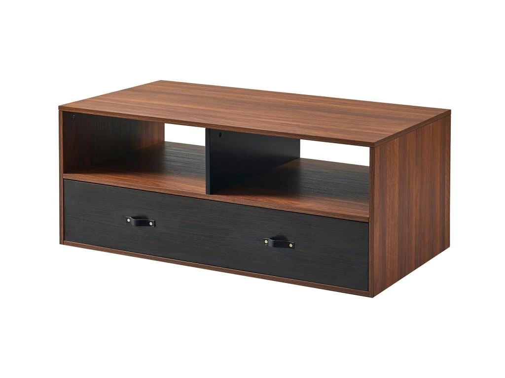 Table Basse Henry Teamson Home Avec Poignée Cuir PU, Finition Noyer Noir 3 Table Basse Henry Teamson Home Avec Poignée Cuir PU, Finition Noyer Noir