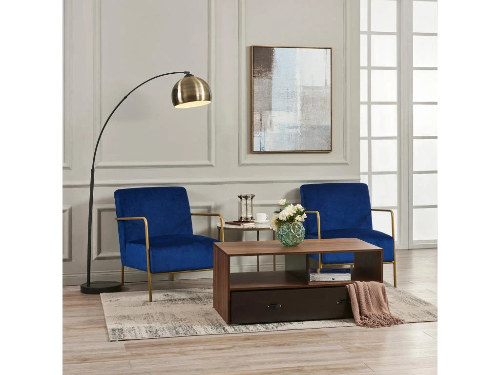 Table Basse Henry Teamson Home Avec Poignée Cuir PU, Finition Noyer Noir 4 Table Basse Henry Teamson Home Avec Poignée Cuir PU, Finition Noyer Noir – Image 2