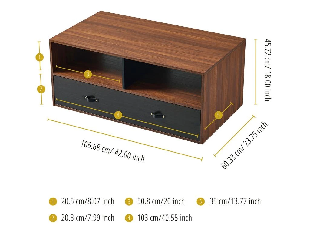 Table Basse Henry Teamson Home Avec Poignée Cuir PU, Finition Noyer Noir 6 Table Basse Henry Teamson Home Avec Poignée Cuir PU, Finition Noyer Noir – Image 4