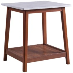 Table D’appoint En Bois Effet Marbre Couleur Noyer Salon Entrée Chambre