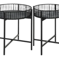 Lot De 2 Tables à Café En Métal Et Rotin H 56 Cm