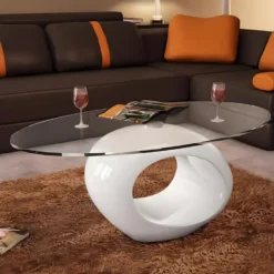 Table Basse Avec Dessus De Table En Verre Ovale Blanc Brillant -Pas Cher Mobiliora Magasin table basse 21306319
