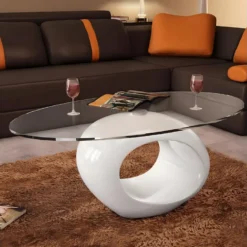 Table Basse Avec Dessus De Table En Verre Ovale Blanc Brillant -Pas Cher Mobiliora Magasin table basse 21306325