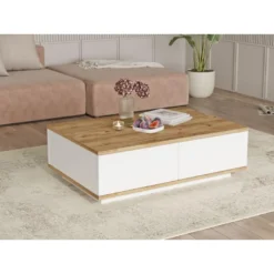 Table Moyenne à 2 Portes - Venprodin - 90 Cm Pin-Blanc -Pas Cher Mobiliora Magasin table basse 21306335