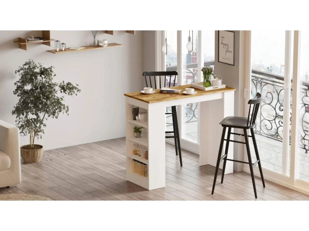 Table Haute Style Yurupa - Venprodin - Pin 120 Cm - Blanc 4 Table Haute Style Yurupa - Venprodin - Pin 120 Cm - Blanc – Image 2