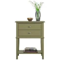 Table D'appoint Avec 2 Tiroirs En MDF Vert Olive