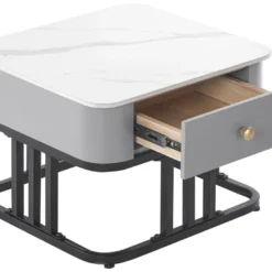 Lot De 2 Tables Gigognes Avec Un Tiroir - Recouverte De Verre Et De Marbre - Gris 15 Lot De 2 Tables Gigognes Avec Un Tiroir - Recouverte De Verre Et De Marbre - Gris -Pas Cher Mobiliora Magasin table basse 21860653