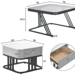 Lot De 2 Tables Gigognes Avec Un Tiroir - Recouverte De Verre Et De Marbre - Gris 16 Lot De 2 Tables Gigognes Avec Un Tiroir - Recouverte De Verre Et De Marbre - Gris -Pas Cher Mobiliora Magasin table basse 21860655