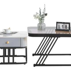 Lot De 2 Tables Gigognes Avec Un Tiroir - Recouverte De Verre Et De Marbre - Gris 17 Lot De 2 Tables Gigognes Avec Un Tiroir - Recouverte De Verre Et De Marbre - Gris -Pas Cher Mobiliora Magasin table basse 21860657