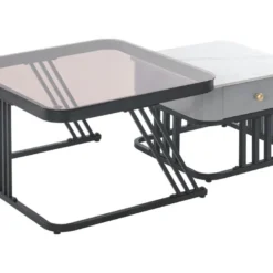 Lot De 2 Tables Gigognes Avec Un Tiroir - Recouverte De Verre Et De Marbre - Gris 18 Lot De 2 Tables Gigognes Avec Un Tiroir - Recouverte De Verre Et De Marbre - Gris -Pas Cher Mobiliora Magasin table basse 21860659