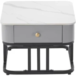 Lot De 2 Tables Gigognes Avec Un Tiroir - Recouverte De Verre Et De Marbre - Gris 19 Lot De 2 Tables Gigognes Avec Un Tiroir - Recouverte De Verre Et De Marbre - Gris -Pas Cher Mobiliora Magasin table basse 21860661