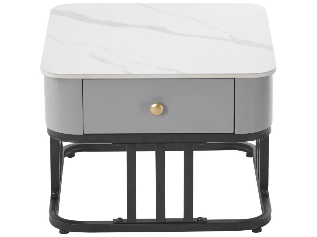 Lot De 2 Tables Gigognes Avec Un Tiroir - Recouverte De Verre Et De Marbre - Gris 10 Lot De 2 Tables Gigognes Avec Un Tiroir - Recouverte De Verre Et De Marbre - Gris – Image 8