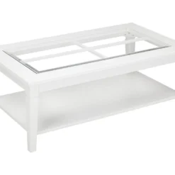 Table Basse GUERANDE - Plateau En Verre Trempé - Pin Blanc -Pas Cher Mobiliora Magasin table basse 218647
