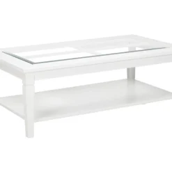 Table Basse GUERANDE - Plateau En Verre Trempé - Pin Blanc -Pas Cher Mobiliora Magasin table basse 218649