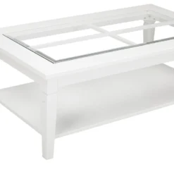 Table Basse GUERANDE - Plateau En Verre Trempé - Pin Blanc -Pas Cher Mobiliora Magasin table basse 218653