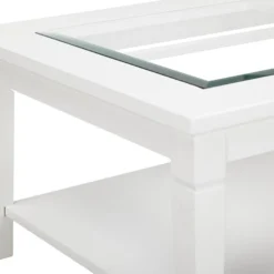 Table Basse GUERANDE - Plateau En Verre Trempé - Pin Blanc -Pas Cher Mobiliora Magasin table basse 218655