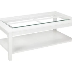 Table Basse GUERANDE - Plateau En Verre Trempé - Pin Blanc -Pas Cher Mobiliora Magasin table basse 218657