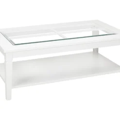 Table Basse GUERANDE - Plateau En Verre Trempé - Pin Blanc -Pas Cher Mobiliora Magasin table basse 218659