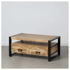 Table Basse 1 Niche 2 Tiroirs Bois Brut/Métal - AMANDIA -Pas Cher Mobiliora Magasin table basse 21952119