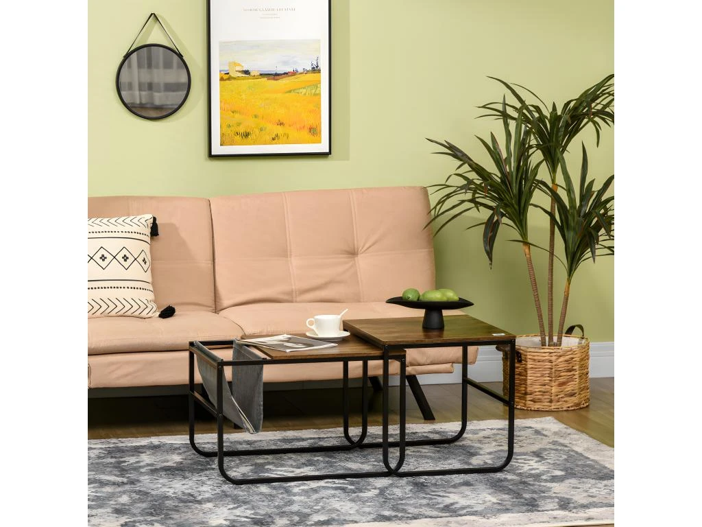 Lot De 2 Tables Basses Gigognes OSASCO Aspect Bois Et Noir 7 Lot De 2 Tables Basses Gigognes OSASCO Aspect Bois Et Noir – Image 5