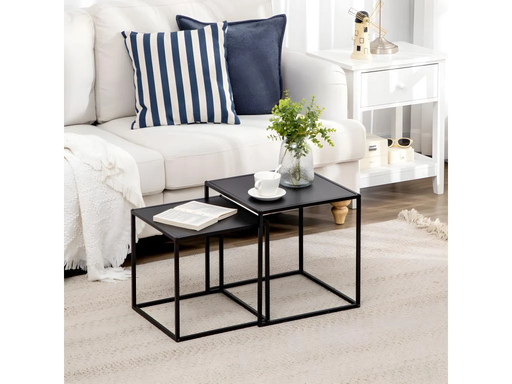 Lot De 2 Tables Gigognes Carrées COSLADA Noires 4 Lot De 2 Tables Gigognes Carrées COSLADA Noires – Image 2