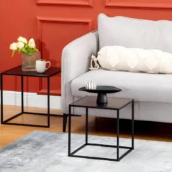 Lot De 2 Tables Gigognes Carrées COSLADA Noires 10 Lot De 2 Tables Gigognes Carrées COSLADA Noires -Pas Cher Mobiliora Magasin table basse 21987569