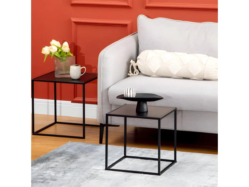 Lot De 2 Tables Gigognes Carrées COSLADA Noires 6 Lot De 2 Tables Gigognes Carrées COSLADA Noires – Image 4