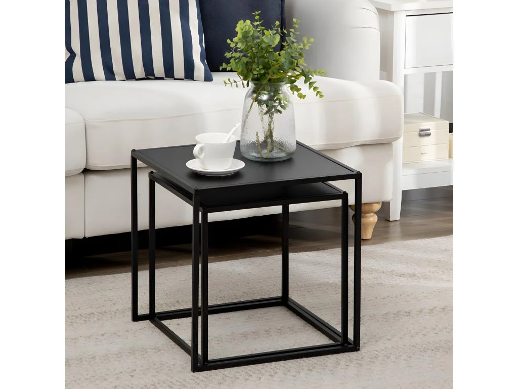 Lot De 2 Tables Gigognes Carrées COSLADA Noires 7 Lot De 2 Tables Gigognes Carrées COSLADA Noires – Image 5