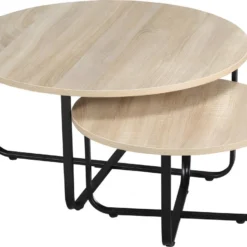 Lot De 2 Tables Gigognes MANAUS Aspect Chêne Et Noir -Pas Cher Mobiliora Magasin table basse 21987609