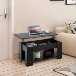 Table Basse Avec Plateau Relevable Et 1 Etagère Pour Rangement De Style Moderne En Matériau Ecologique -Pas Cher Mobiliora Magasin table basse 22021223