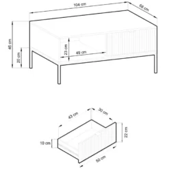Table Basse - 104x68 Cm - Gris Avec Pieds Noires - VELLORE -Pas Cher Mobiliora Magasin table basse 22027895