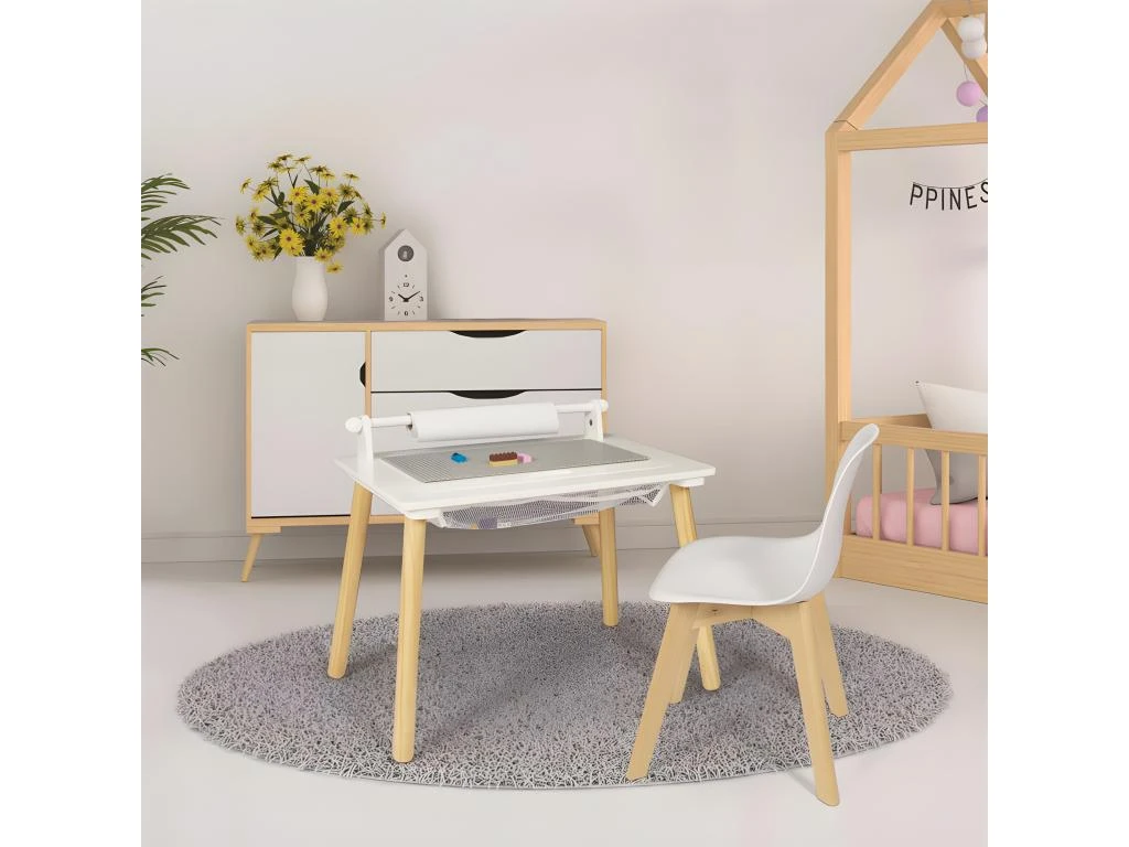 Table Enfant Avec Rouleau Et Plateau Compatible Briques - Blanc 4 Table Enfant Avec Rouleau Et Plateau Compatible Briques - Blanc – Image 2
