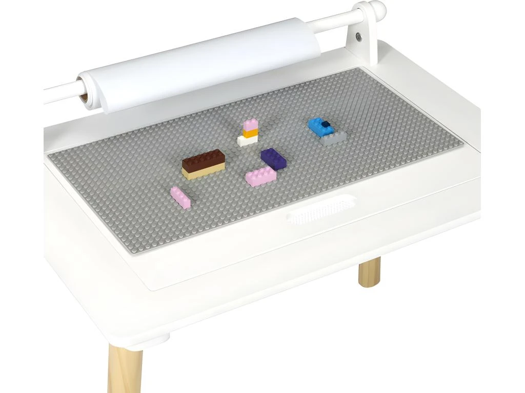 Table Enfant Avec Rouleau Et Plateau Compatible Briques - Blanc 5 Table Enfant Avec Rouleau Et Plateau Compatible Briques - Blanc – Image 3