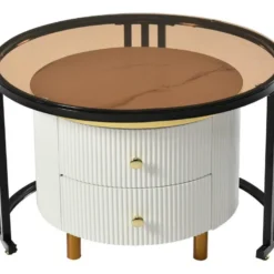 Lot De 2 Tables Basses Gigognes Avec 2 Tiroirs - Plateaux En Effet Marbre Et En Verre Trempé - Noir & Blanc -Pas Cher Mobiliora Magasin table basse 22048589