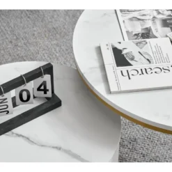 Lot De 2 Tables Gigognes - Texture Marbre - Tiroirs En Rotin - Cadre Doré - Blanc -Pas Cher Mobiliora Magasin table basse 22125955