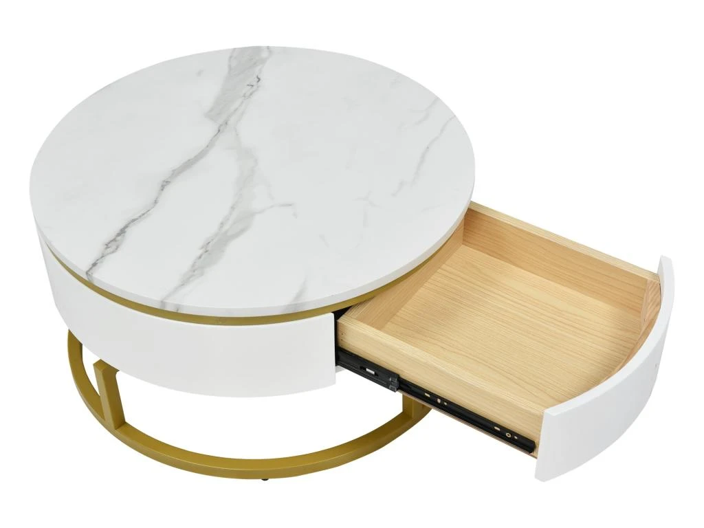 Lot De 2 Tables Gigognes - Aspect Marbre - Rotative à 360° - Blanc Brillant 5 Lot De 2 Tables Gigognes - Aspect Marbre - Rotative à 360° - Blanc Brillant – Image 3