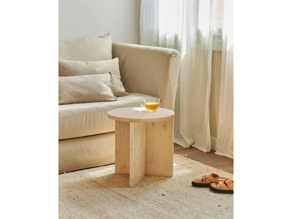 Table D’appoint Ronde En Bois De Sapin En Couleur Beige 4 Table D’appoint Ronde En Bois De Sapin En Couleur Beige – Image 2