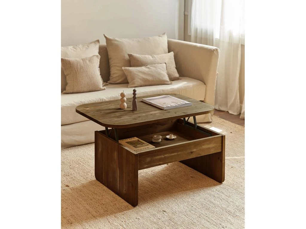 Table Basse élévatrice En Bois De Sapin En Couleur Marron Vieilli 4 Table Basse élévatrice En Bois De Sapin En Couleur Marron Vieilli – Image 2