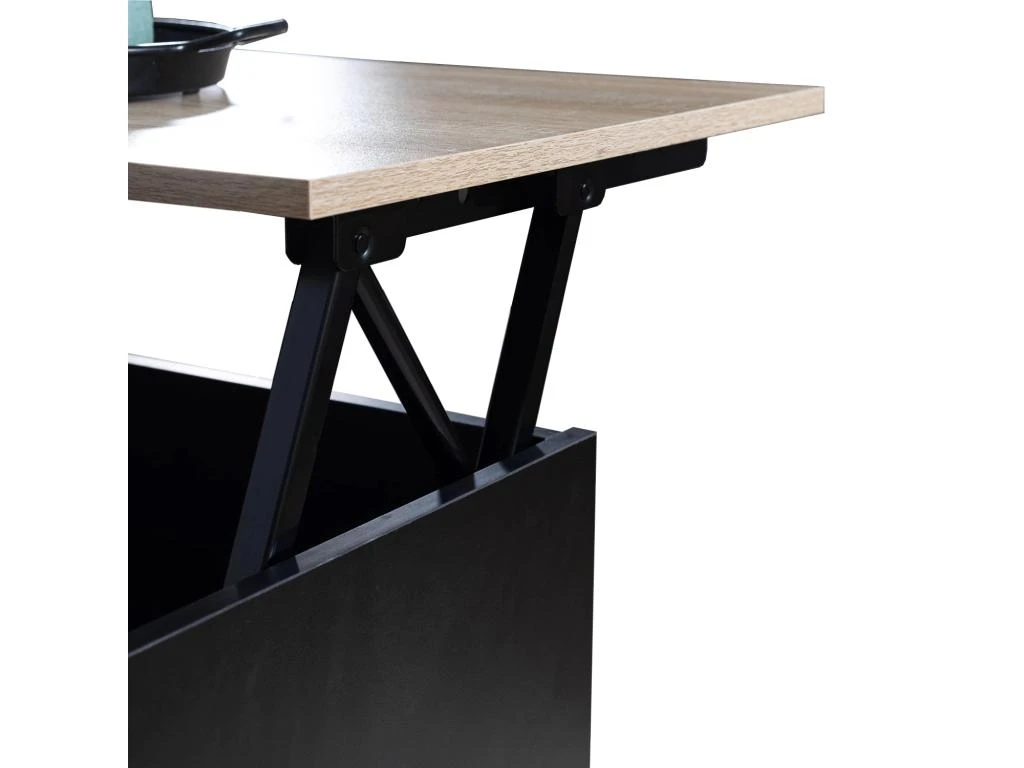 SENJA - Table Basse Avec Plateau En Bois Relevable - NOIR 6 SENJA - Table Basse Avec Plateau En Bois Relevable - NOIR â Image 4