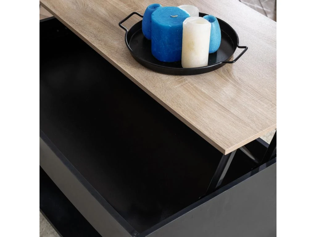 SENJA - Table Basse Avec Plateau En Bois Relevable - NOIR 7 SENJA - Table Basse Avec Plateau En Bois Relevable - NOIR â Image 5