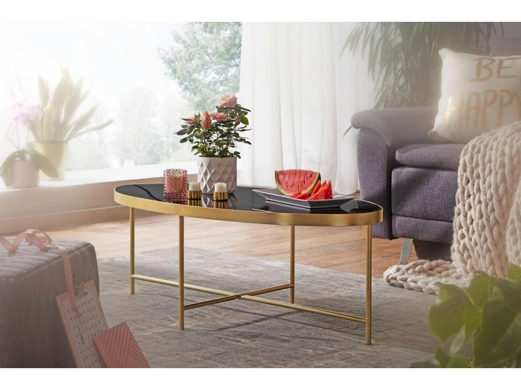 Table Basse En Verre Noir Table De Salon Ovale 110 X 56 Table En Verre Or 5 Table Basse En Verre Noir Table De Salon Ovale 110 X 56 Table En Verre Or â Image 3