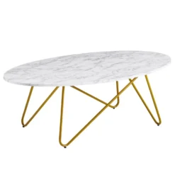Table Basse Aspect Marbre Blanc 120 Cm Table De Salon Table Ovale Table Basse