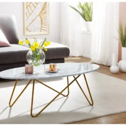 Table Basse Aspect Marbre Blanc 120 Cm Table De Salon Table Ovale Table Basse 11 Table Basse Aspect Marbre Blanc 120 Cm Table De Salon Table Ovale Table Basse -Pas Cher Mobiliora Magasin table basse 22257089