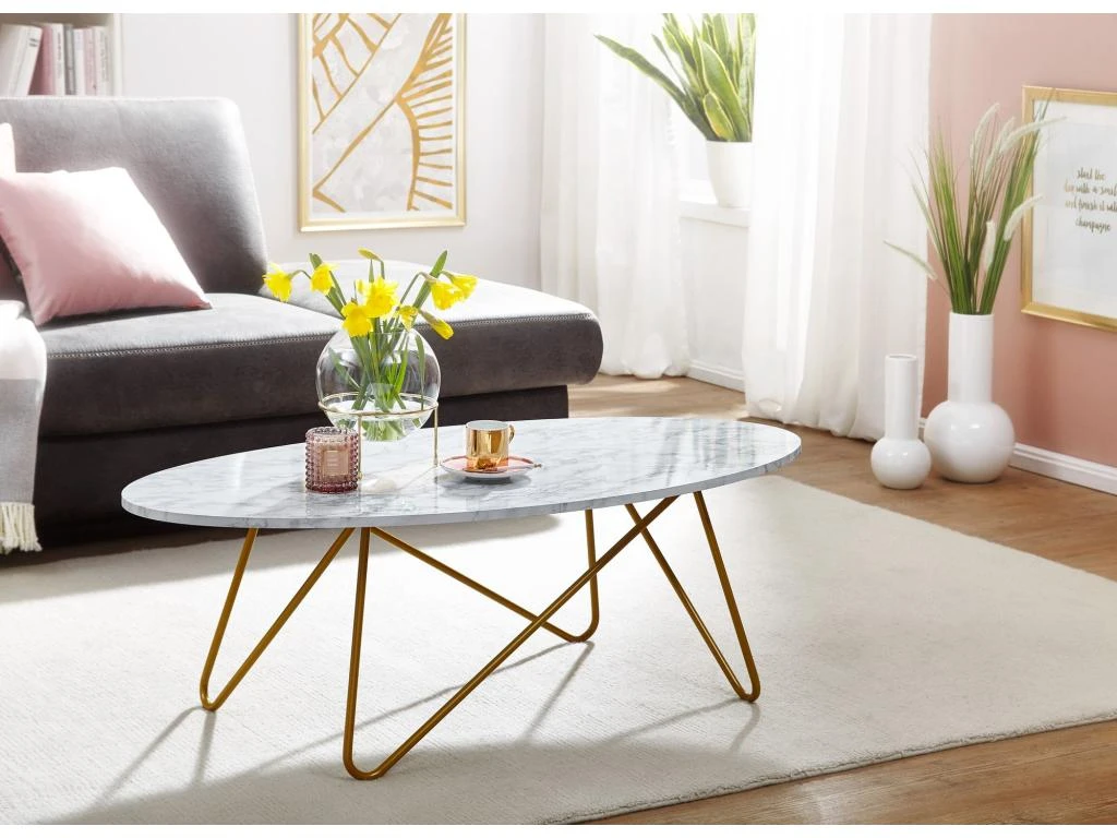 Table Basse Aspect Marbre Blanc 120 Cm Table De Salon Table Ovale Table Basse 5 Table Basse Aspect Marbre Blanc 120 Cm Table De Salon Table Ovale Table Basse – Image 3