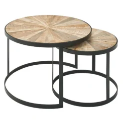 Table Basse De Salon Lot De 2 Table Canapé Bois Metal Industriel Ronde